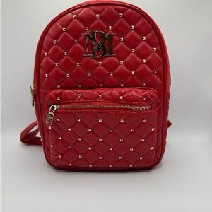 Badgley Mischka Red Quilted Backpack with Gold Accents